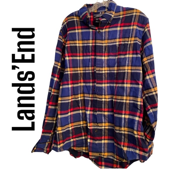 Lands’ End Multicolor button up long sleeve flannel Shirt M - Picture 1 of 10